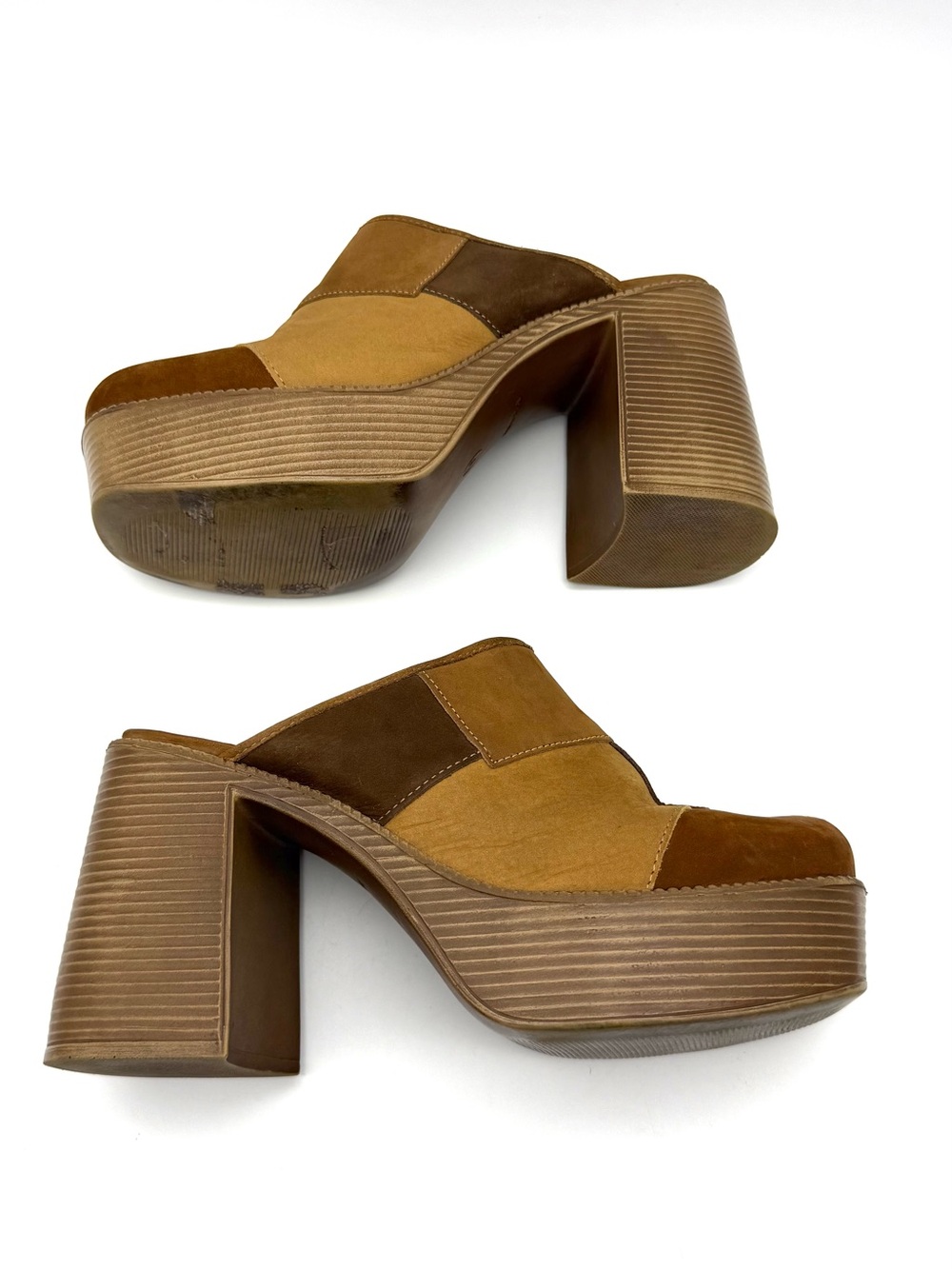 Steve Madden Bowe Leather Block Heel Mules Patchwork 9 Retro Bratz Chunky